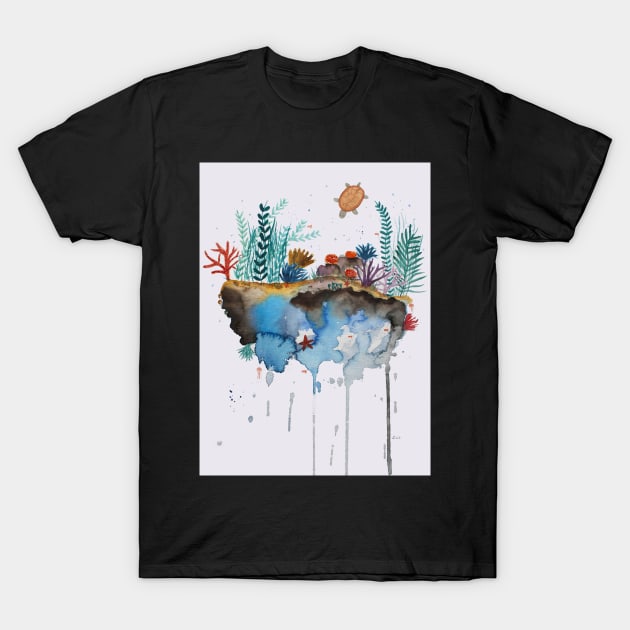 Underwater World Whimsical Watercolor Art T-Shirt by Sandraartist